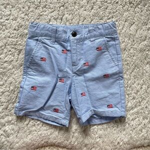 Janie and Jack Blue Shorts with Embroidered American Flags